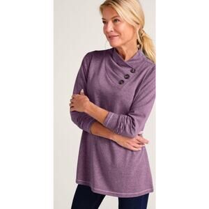 Soft Surroundings Brinley Top Purple Plum Heather Cowl Neck Sz L Cozy Luxury